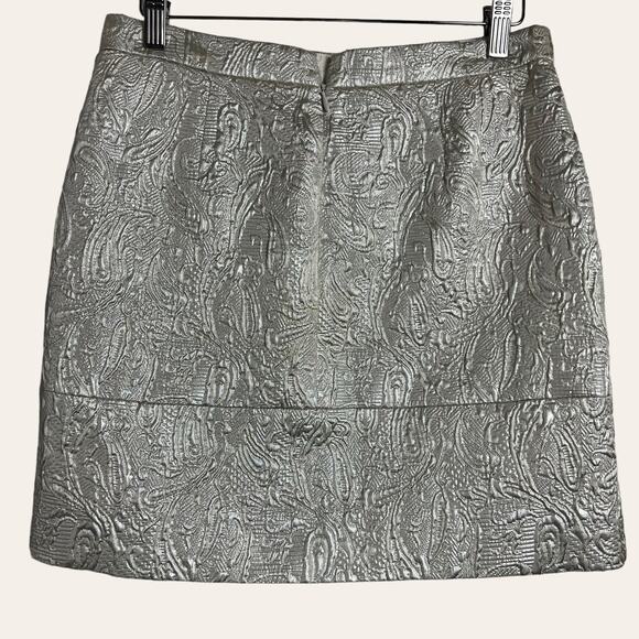 J.Crew Origami Metallic Silver Matelasse Wrap Mini Skirt Size 2 - Picture 4 of 6